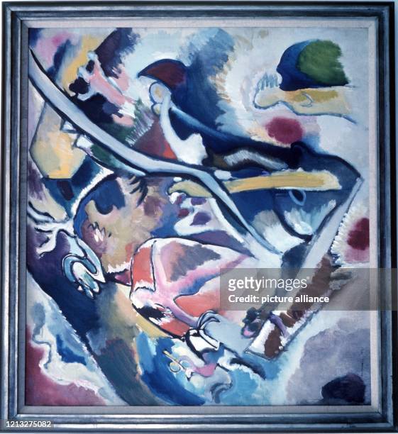 Das abstrakte Gemälde "Sintflut" des russischen Malers und Grafikers Wassily Kandinsky wird 1963 in der Ausstellung "Gesammelt im Ruhrgebiet" in der...