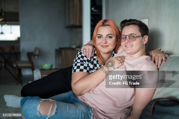 Portrait of lesbian couple at home