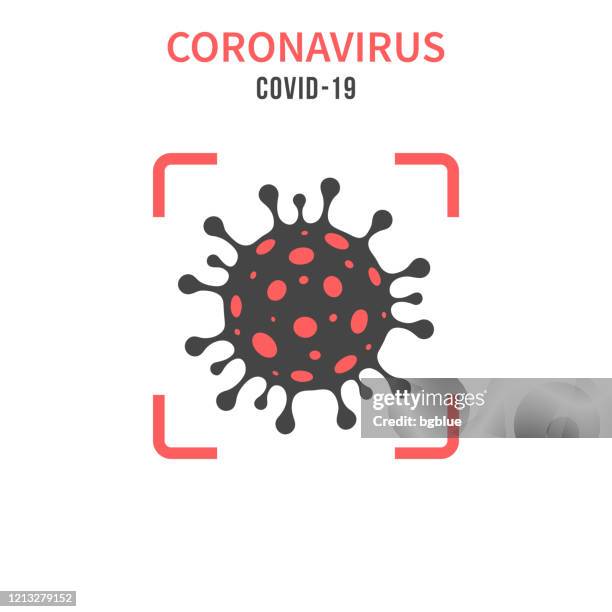 stockillustraties, clipart, cartoons en iconen met coronaviruscel (covid-19) in een rode zoeker op witte achtergrond - covid 19