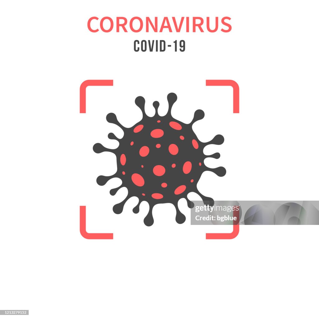 Coronavirus cell (COVID-19) in a red viewfinder on white background