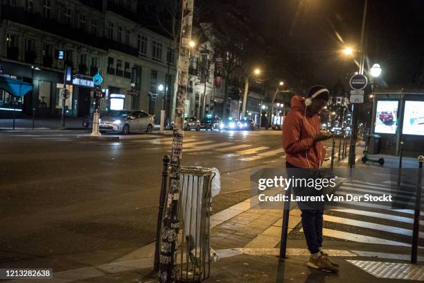 Streets were eerily quiet on the first day of a government-imposed lockdown on March 17, 2020 in Paris, France. Boulevard Poissonnière, 20H00. France...