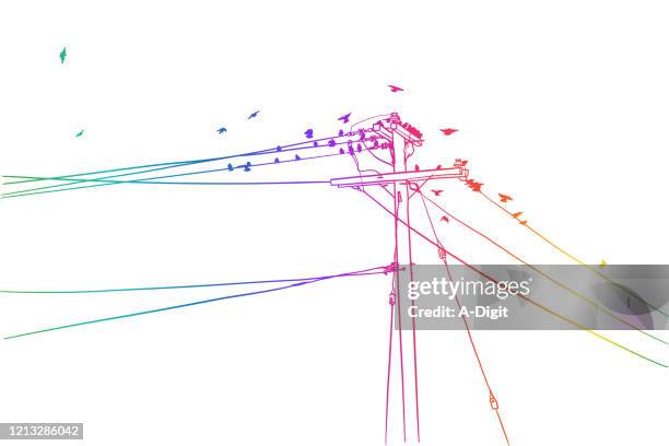 birds hangout rainbow - hydroelectric power stock illustrations