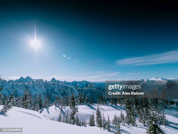 sky pilot mountain, above the sea to sky gondola in squamish, bc, canda - whistler winter stock-fotos und bilder