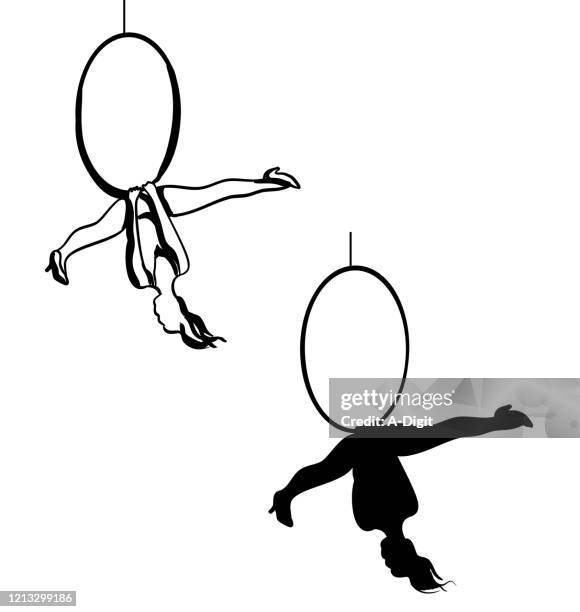 hoola hoop acrobat silhouette - legs dangling stock illustrations