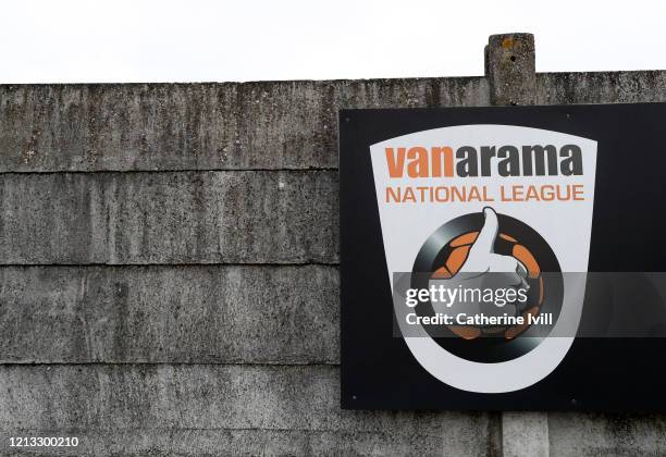 General view outside of the Vanarama National league logo at Meadow Park, home of Boreham Wood FC on March 18, 2020 in Borehamwood, England.