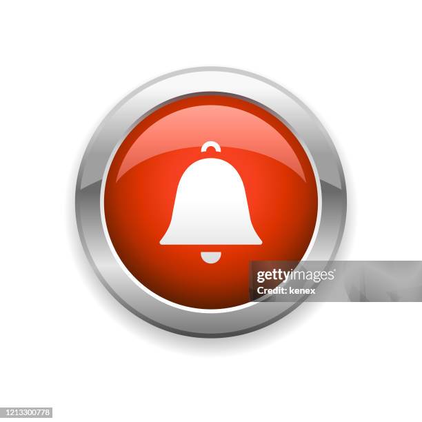 alarm bell glossy icon - evacuation stock illustrations