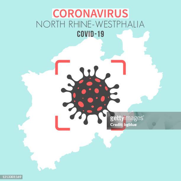 ilustrações, clipart, desenhos animados e ícones de mapa da renânia do norte-vestfália com uma célula coronavírus (covid-19) no visor vermelho - colônia renânia