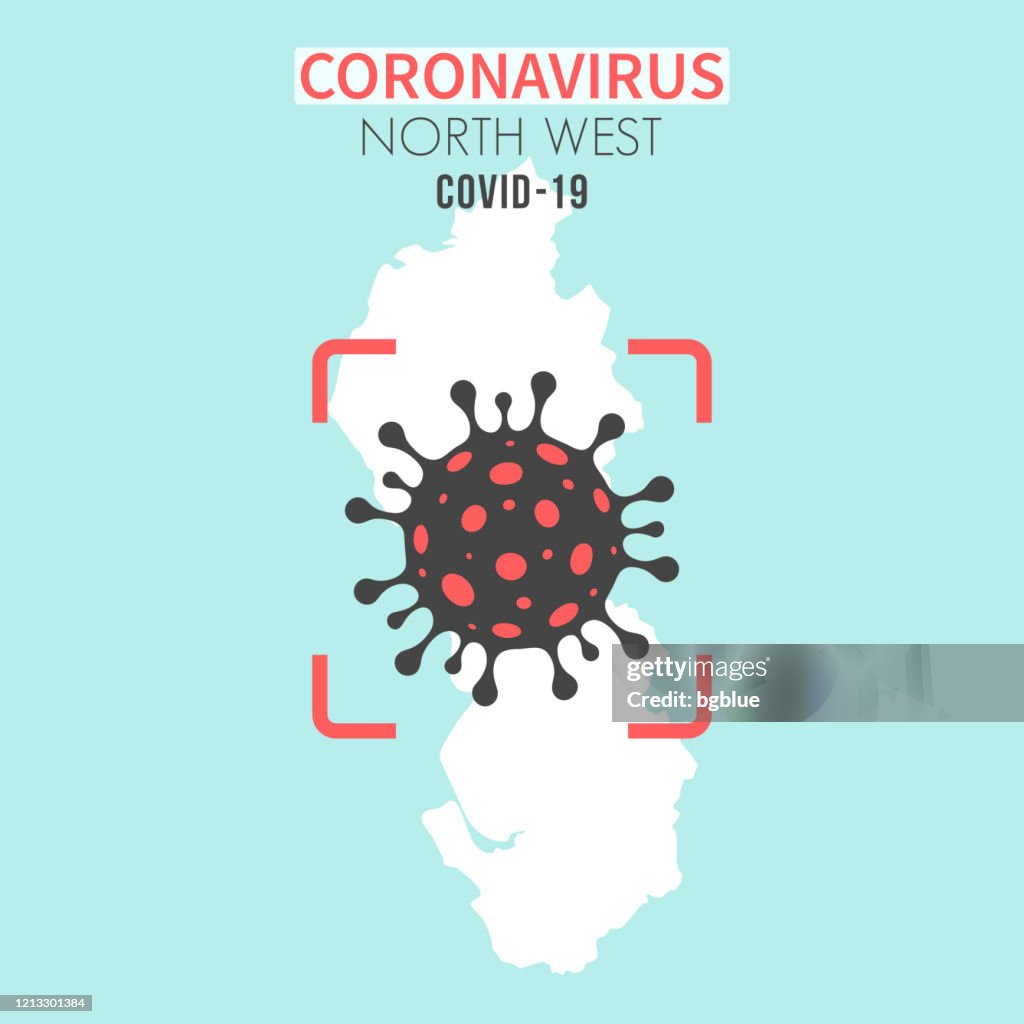 Mappa nord-ovest con una cellula coronavirus (COVID-19) nel mirino rosso