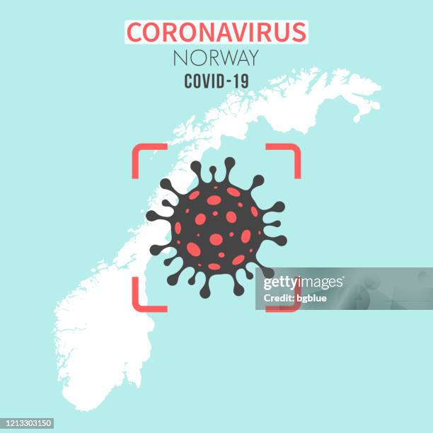 norway map with a coronavirus cell (covid-19) in red viewfinder - oslo stock illustrations