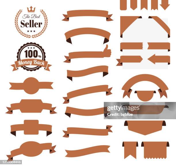 Brown Local Ribbons Set Of Brown Ribbons Banners Badges Labels Design Elements On White ...