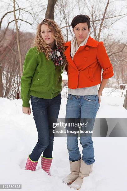 teenage girls in snow, portrait - chatham new york state stock pictures, royalty-free photos & images