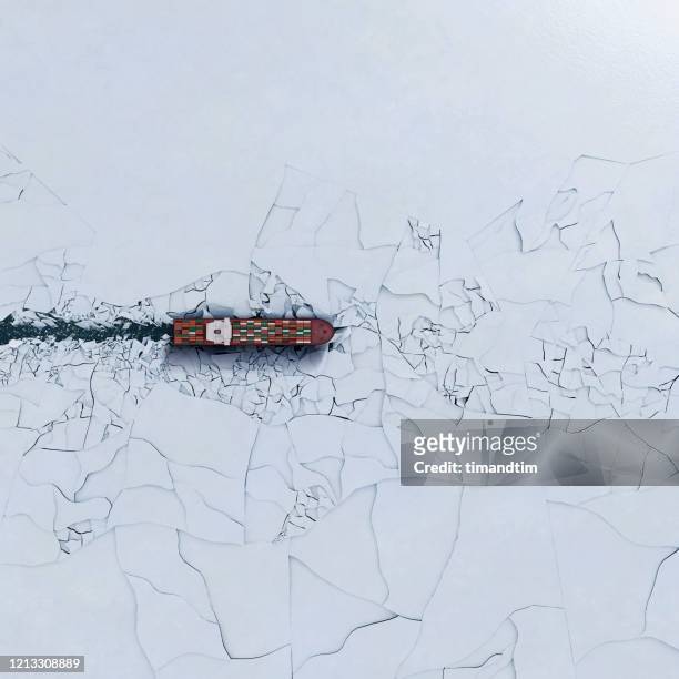 container ship breaking ice - ship stock pictures, royalty-free photos & images
