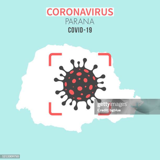 parana-karte mit einer coronavirus-zelle (covid-19) im roten sucher - curitiba stock-grafiken, -clipart, -cartoons und -symbole