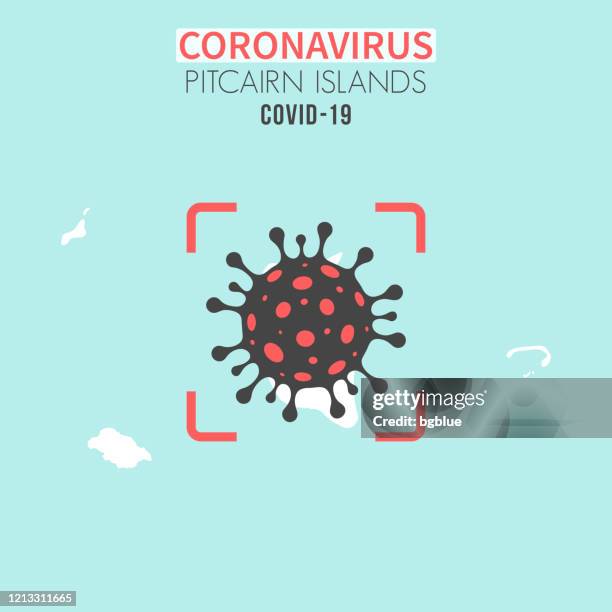 bildbanksillustrationer, clip art samt tecknat material och ikoner med pitcairnöarna karta med en coronavirus cell (covid-19) i röd sökare - pitcairnöarna
