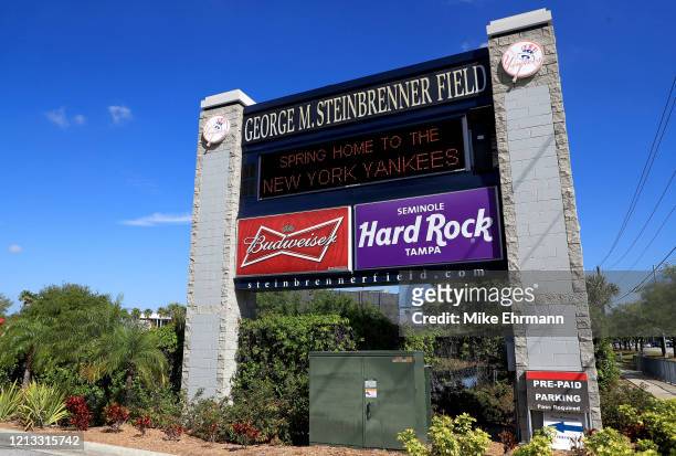 View of the New York Yankees Spring Training facility at George M. Steinbrenner Field which has been closed due to the coronavirus outbreak on March...