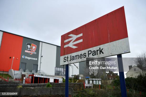 General view of Exeter City's stadium following the EFL announcement that all football league matches will be postponed until at least the 3rd of...