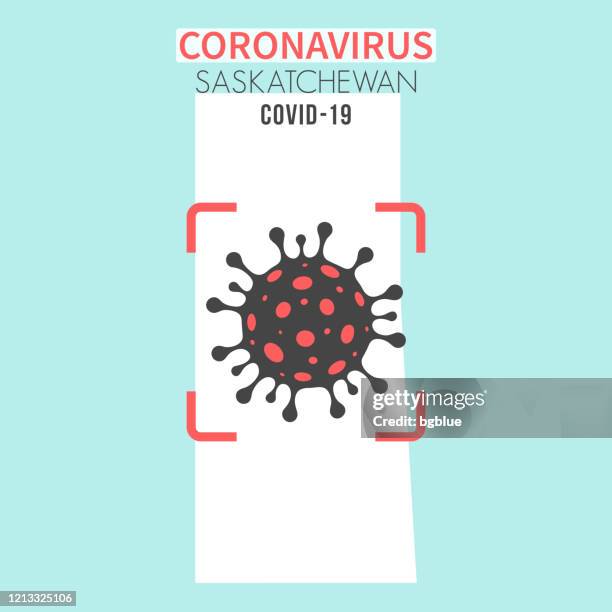 saskatchewan map with a coronavirus cell (covid-19) in red viewfinder - saskatchewan stock illustrations