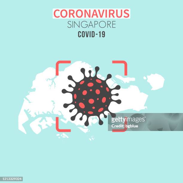 singapore map with a coronavirus cell (covid-19) in red viewfinder - singapore city icons stock illustrations