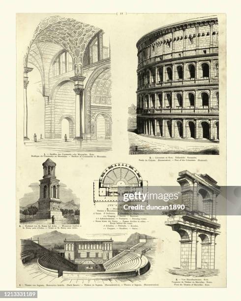 klassische römische architektin, basilika von konstantin, kolosseum, grab, theater, rom - arch of constantine stock-grafiken, -clipart, -cartoons und -symbole