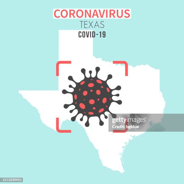 texas map with a coronavirus cell (covid-19) in red viewfinder - austin stock illustrations