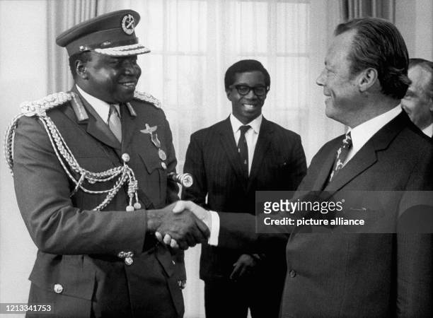 Der ugandische Staatschef Idi Amin wird am 7. Februar 1972 in Bonn von Bundeskanzler Willy Brandt empfangen. Amin, der von 1951 bis 1960 Ugandas...