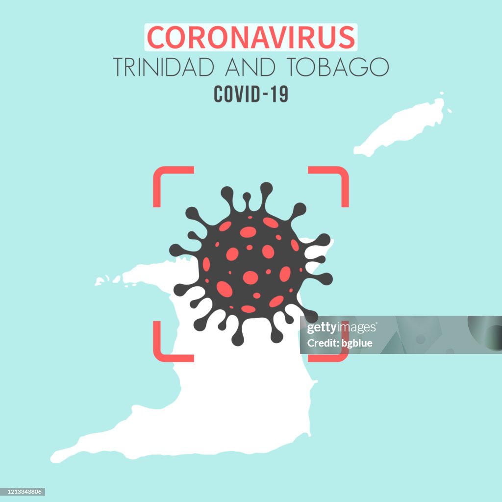 Mapa de Trinidad y Tobago con una célula coronavirus (COVID-19) en visor rojo