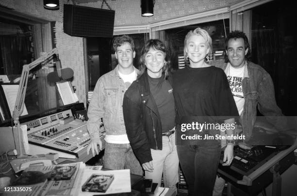 Eleanor Mondale and David Cassidy pose for a portrait in the radio broadcast studio of WLOL in Minneapolis, Minnesota in 1994.