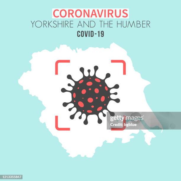 yorkshire and the humber map with a coronavirus cell (covid-19) in red viewfinder - yorkshire map stock illustrations