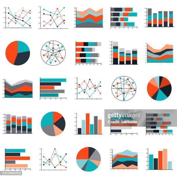 graphs and charts icon set - dashboard stock illustrations