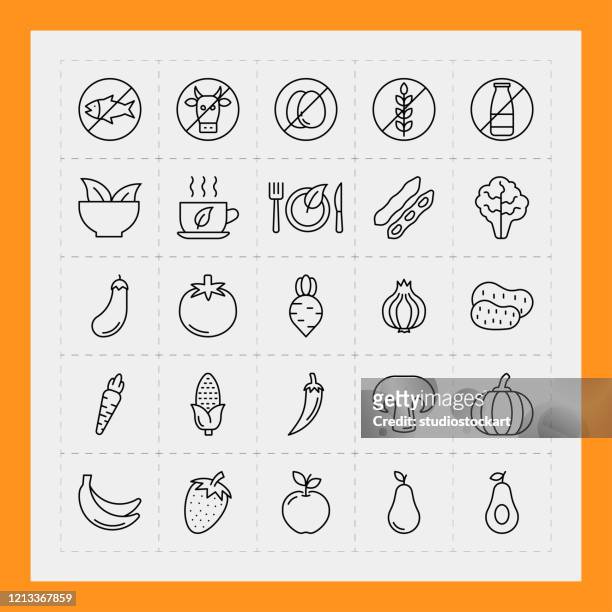 vegan food line icon set - vegan stock illustrations