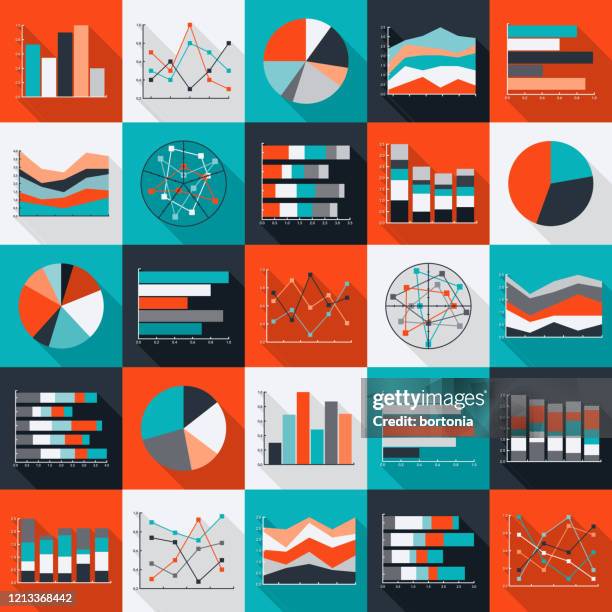 graphs and charts icon set - 2020 progress report stock illustrations