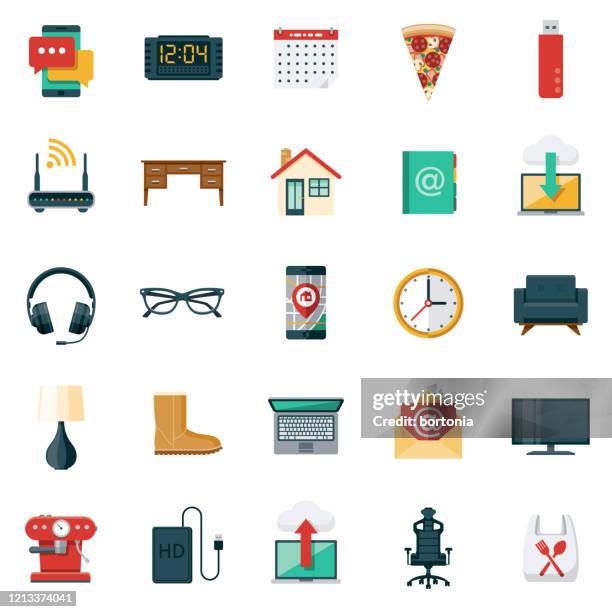 working from home icon set - home-office-icons stock illustrations