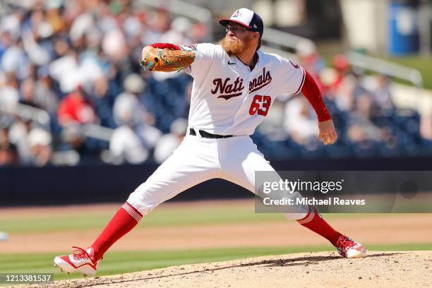 Sean Doolittle of the Washington Nationals delivers a pitch against the New York Yankees during a Grapefruit League spring training game at FITTEAM...