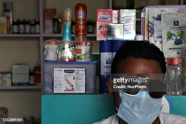 Sexual wellness products like Condoms and lubricants are seen at a Medical Store in Gurugram on the outskirts of New Delhi, India on 16 May 2020
