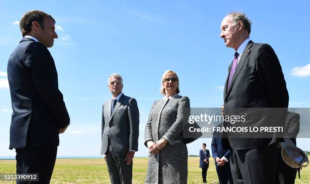 French President Emmanuel Macron meets grand-son of Charles de Gaulle, Yves de Gaulle , his wife Laurence de Gaulle and President of Charles de...