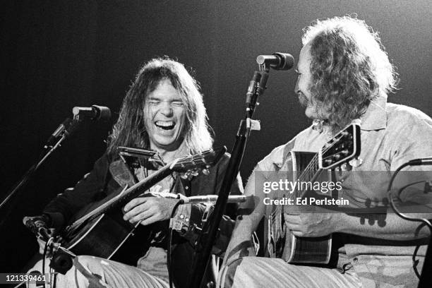 Neil Young performs with David Crosby and Graham Nash as their guest at the Santa Cruz Civic Auditorium in Santa Cruz, California - August 12, 1977