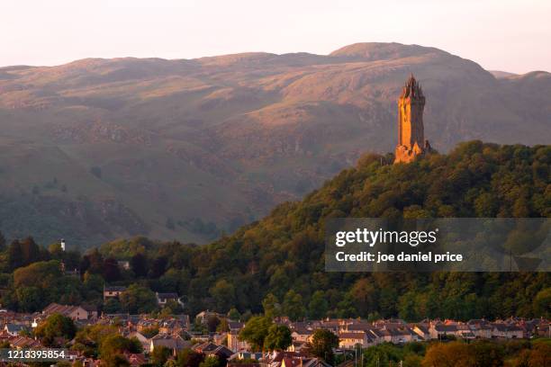 wallace monument, sunset, stirling, scotland - stirling stock pictures, royalty-free photos & images