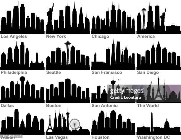 ilustraciones, imágenes clip art, dibujos animados e iconos de stock de ciudades americanas (todos los edificios son completos y se pueden mover) - skyline