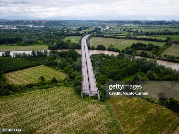General view shows a section of the autostrada A33 . The A33 is an Italian motorway which will connect Asti to Cuneo, it is currently under...