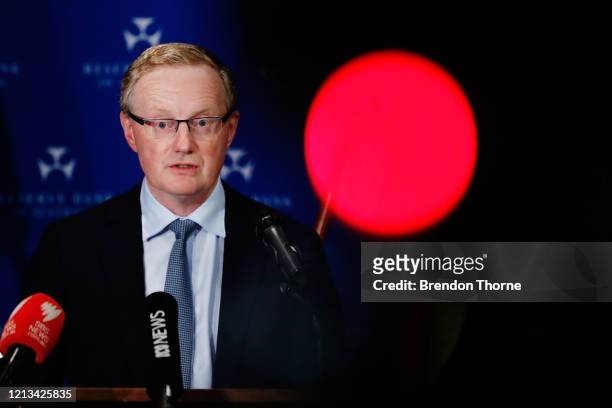 Governor of the Reserve Bank of Australia, Philip Lowe, makes a speech on March 19, 2020 in Sydney, Australia. The Reserve Bank of Australia has cut...