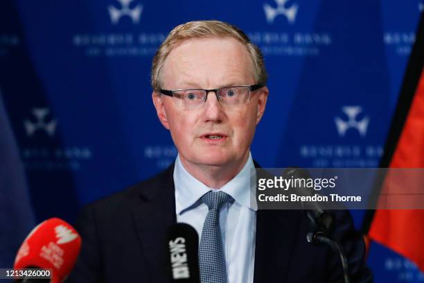 Governor of the Reserve Bank of Australia, Philip Lowe, makes a speech on March 19, 2020 in Sydney, Australia. The Reserve Bank of Australia has cut...