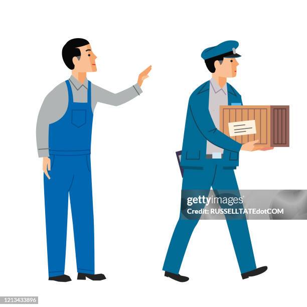 collecting up a shipment - man receiving package stock illustrations