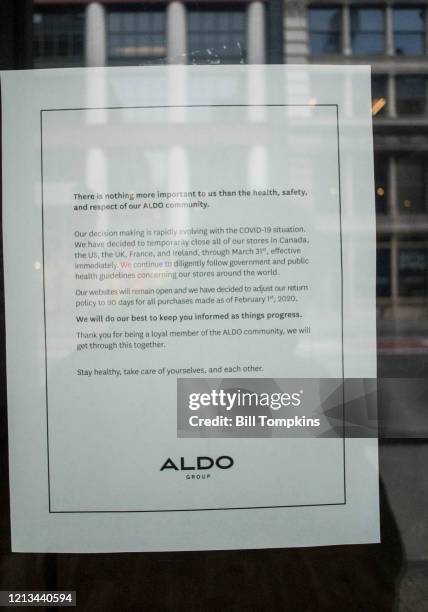 March 18 MANDATORY CREDIT Bill Tompkins/Getty Images ALDO store closing due to the coronavirus COVID-19 pandemic on March 18, 2020 in New York City.