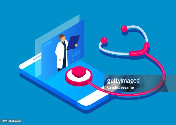 illustrazioni stock, clip art, cartoni animati e icone di tendenza di diagnosi online, servizi medici online - sanità e medicina