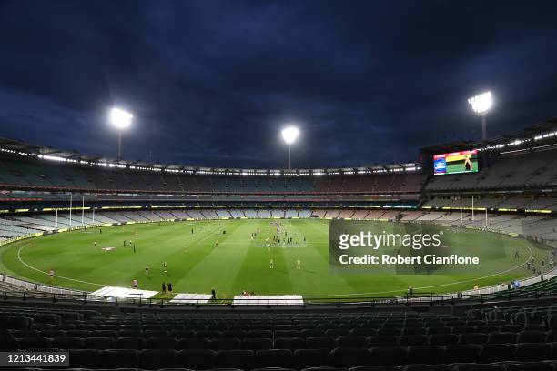 General view prior to the round 1 AFL match between the Richmond Tigers and the Carlton Blues at Melbourne Cricket Ground on March 19, 2020 in...