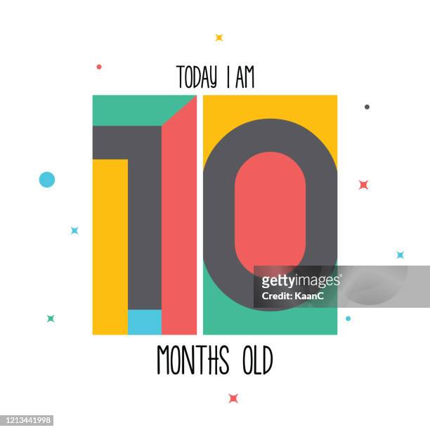 today i am 10 months old. baby sticker for little girls and boys. great baby shower. happy birth day stock illustration - 7th birthday stock illustrations