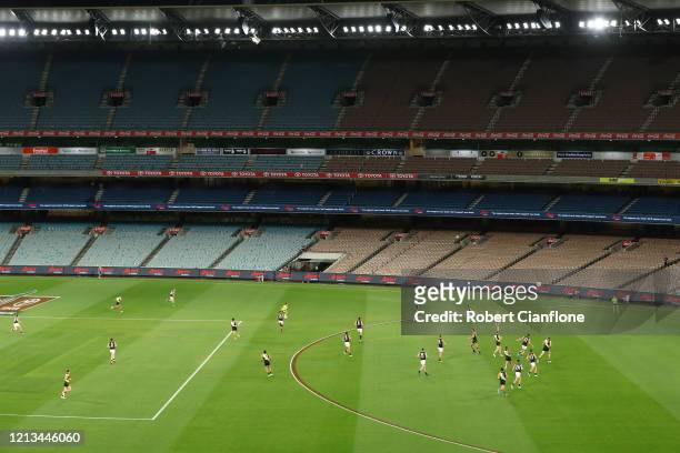 General view during the round 1 AFL match between the Richmond Tigers and the Carlton Blues at Melbourne Cricket Ground on March 19, 2020 in...