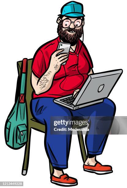 nerd geek internet - large digital screen stock illustrations