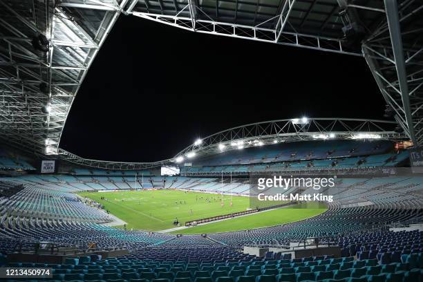 General view during the round 2 NRL match between the Canterbury Bulldogs and the North Queensland Cowboys at ANZ Stadium on March 19, 2020 in...