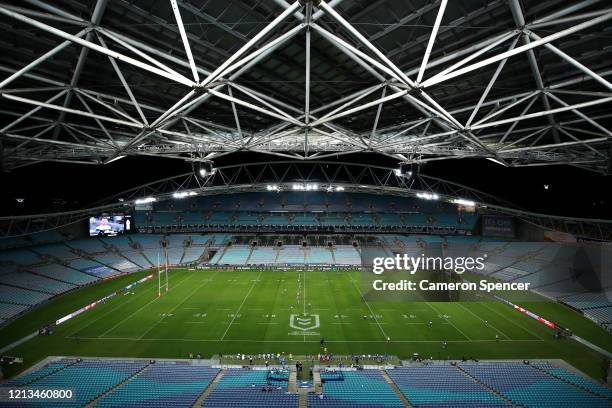 General view of play during the round 2 NRL match between the Canterbury Bulldogs and the North Queensland Cowboys at ANZ Stadium on March 19, 2020...